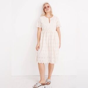 Madewell Scalloped Eyelet Midi Dress size 16 in lucid pink color